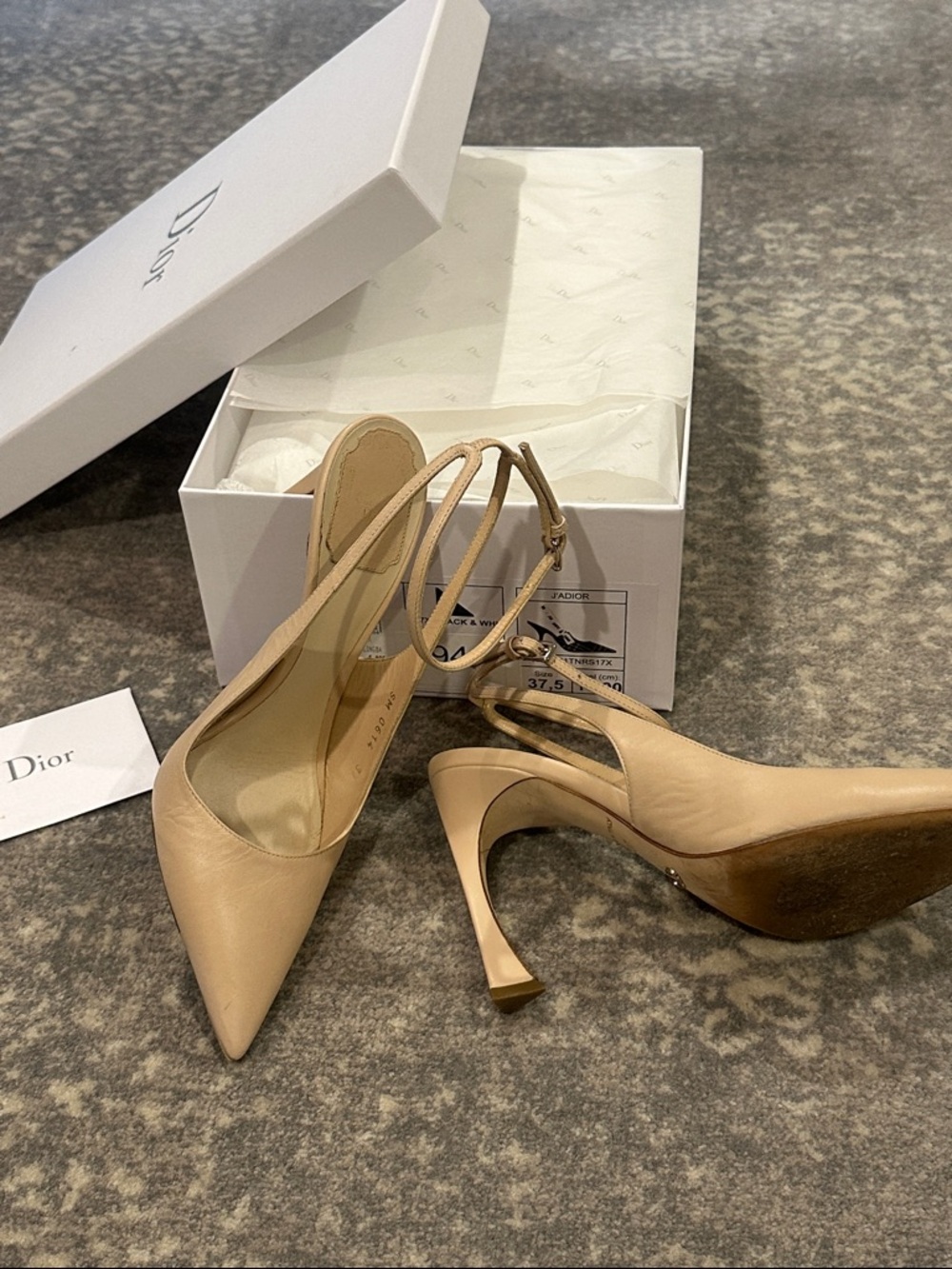 Dior Beige Pointed-Toe Ankle-Strap Pumps SIZE 37 - Picture 14 of 16